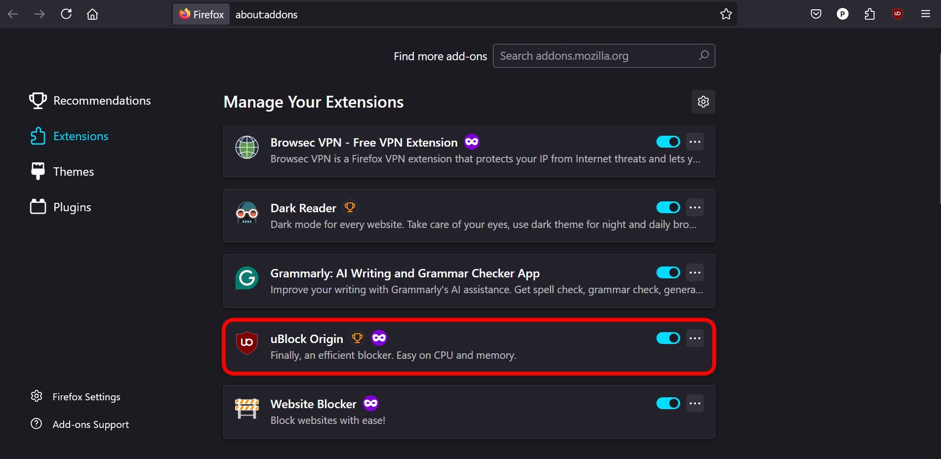 how to enable ublock origin on Firefox