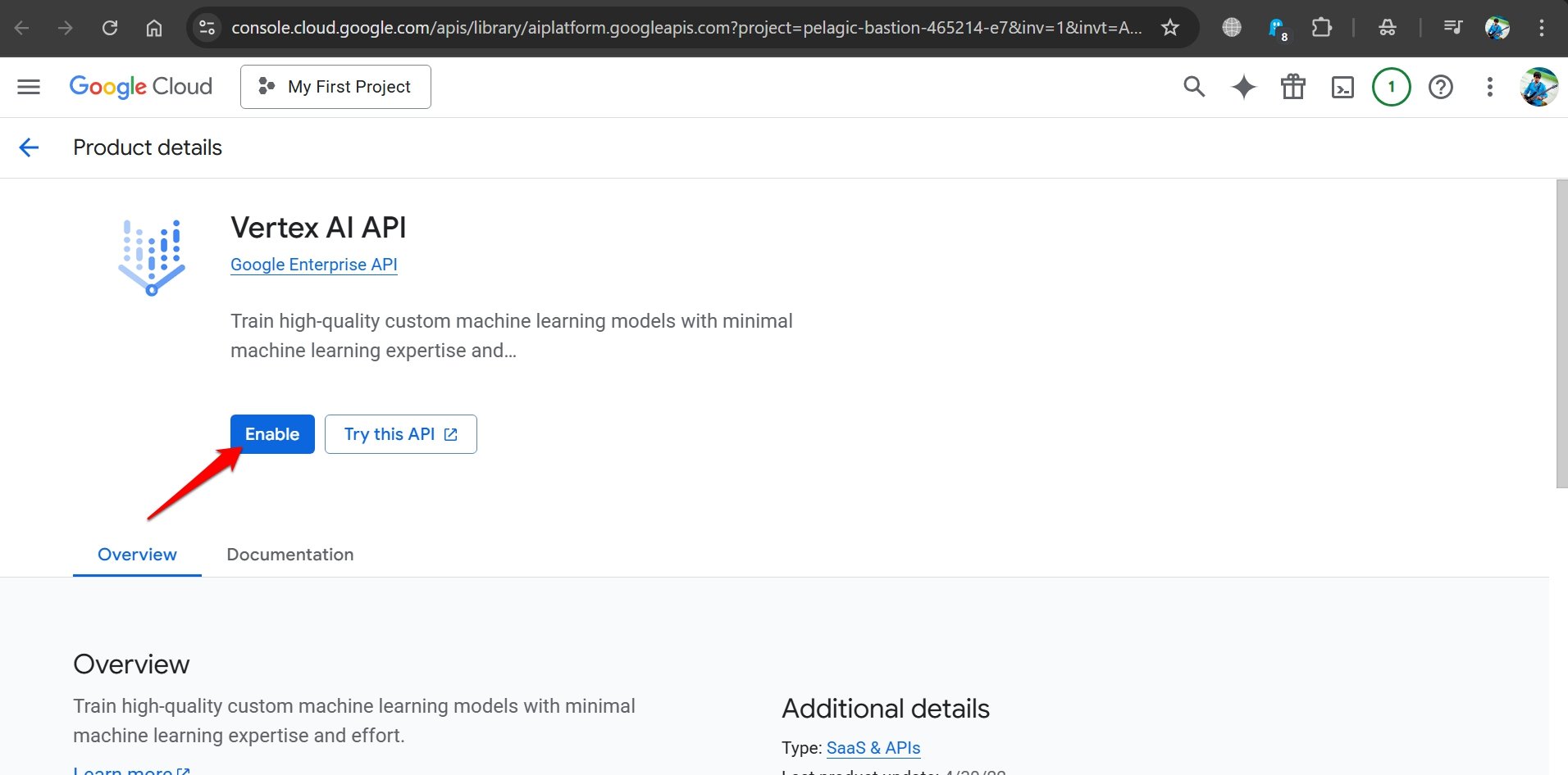 how to enable vertex AI API for Google Cloud
