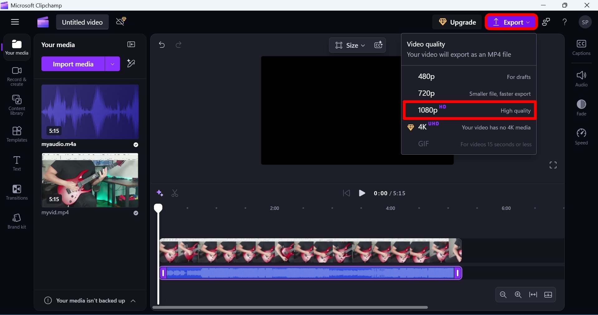 how to export a video in Clipchamp PC