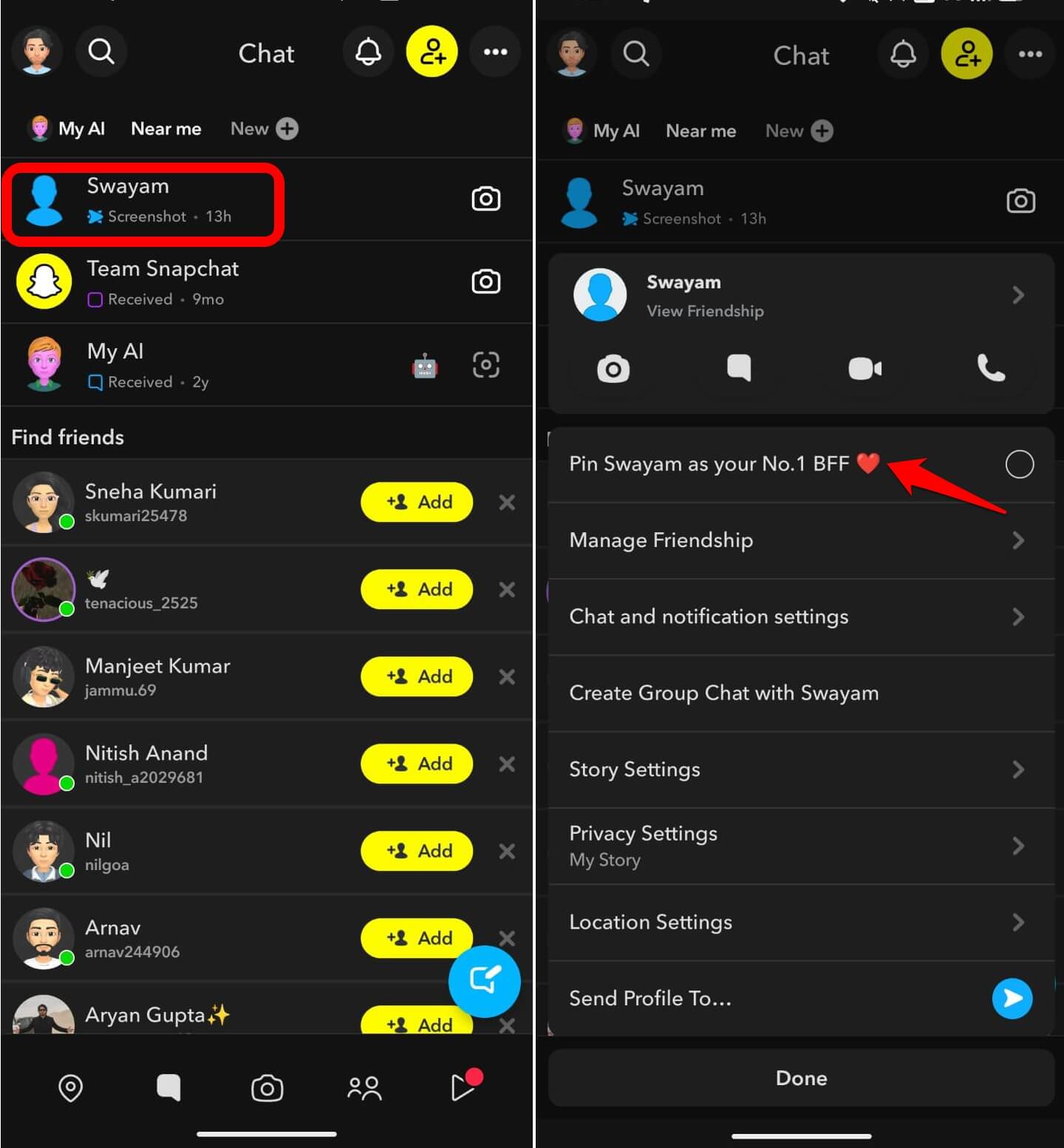 how to pin a chat in Snapchat