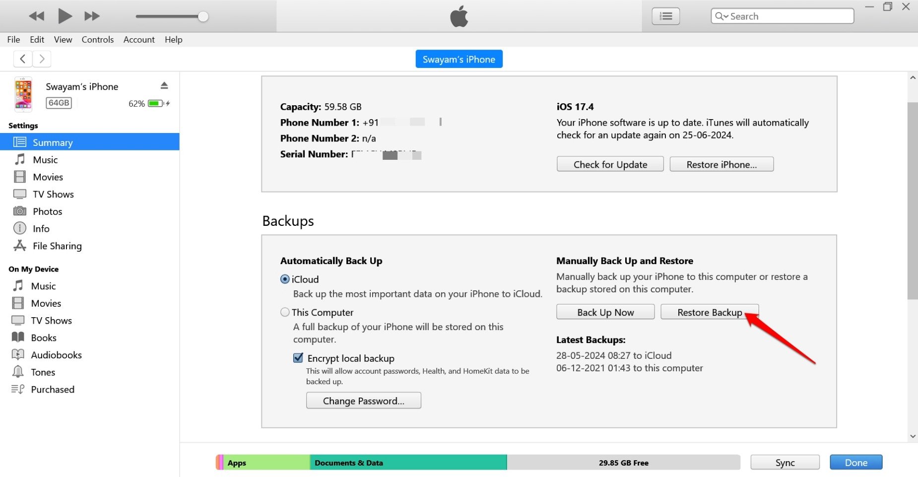 how to restore iPhone backup