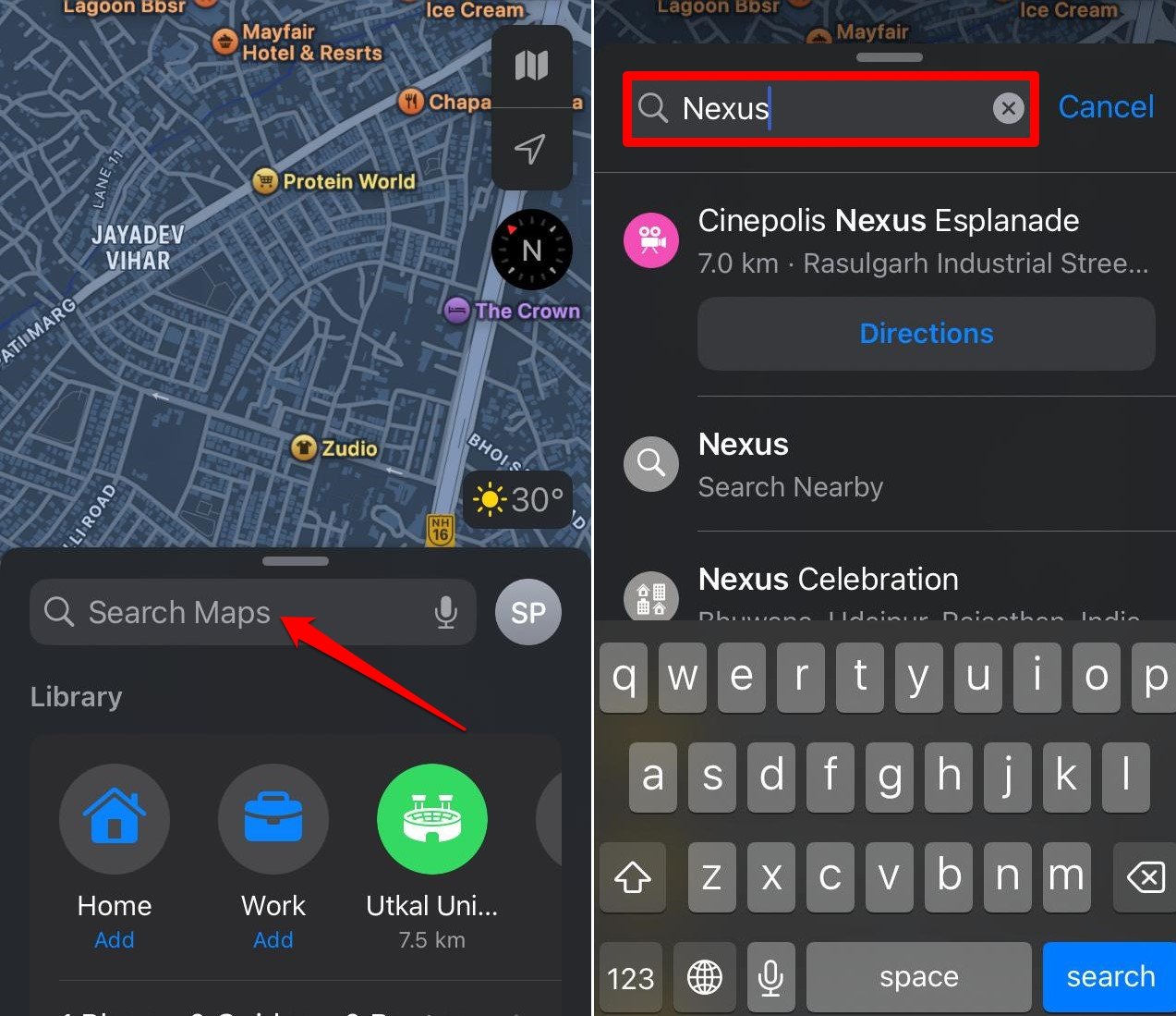 how to search a location on Apple Maps