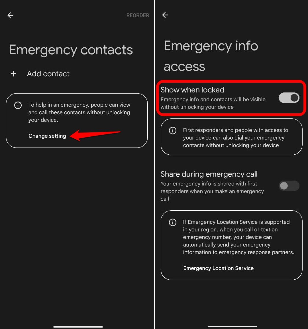 how to show emergency info on lock screen
