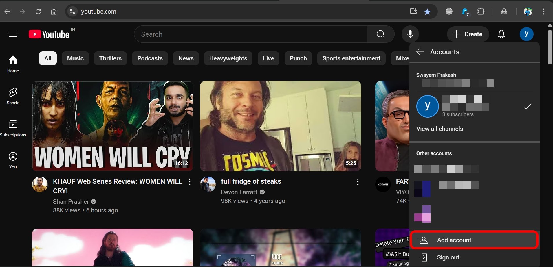 how to sign in to YouTube with an alternate account