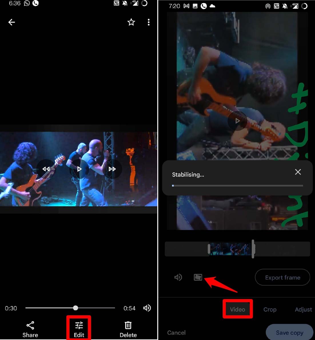 how to stabilize a video in Google Photos