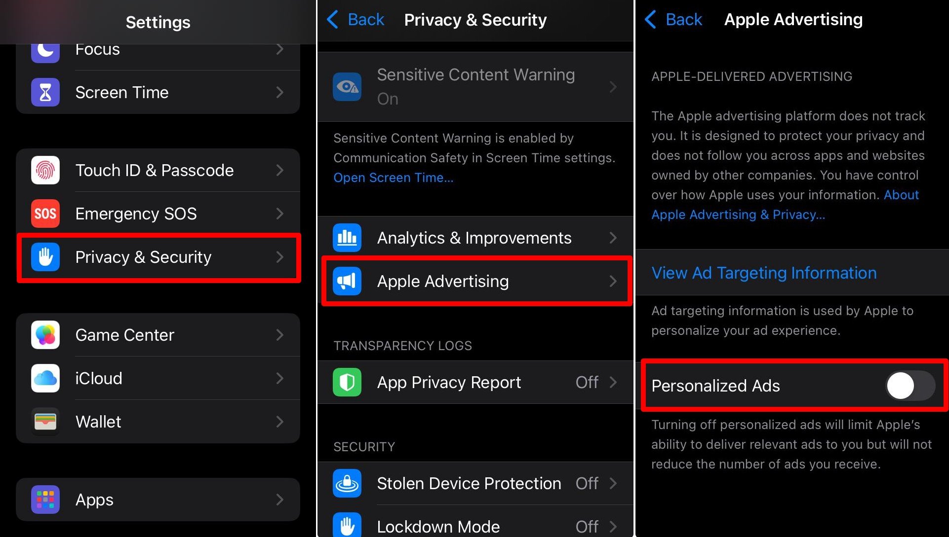 how to turn off Apple advertising on iPhone