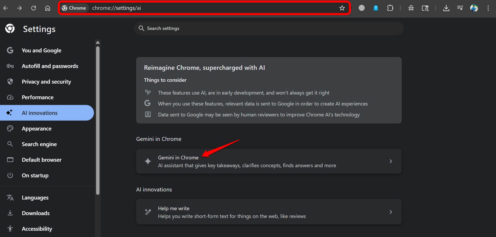 how to turn off Gemini in Chrome