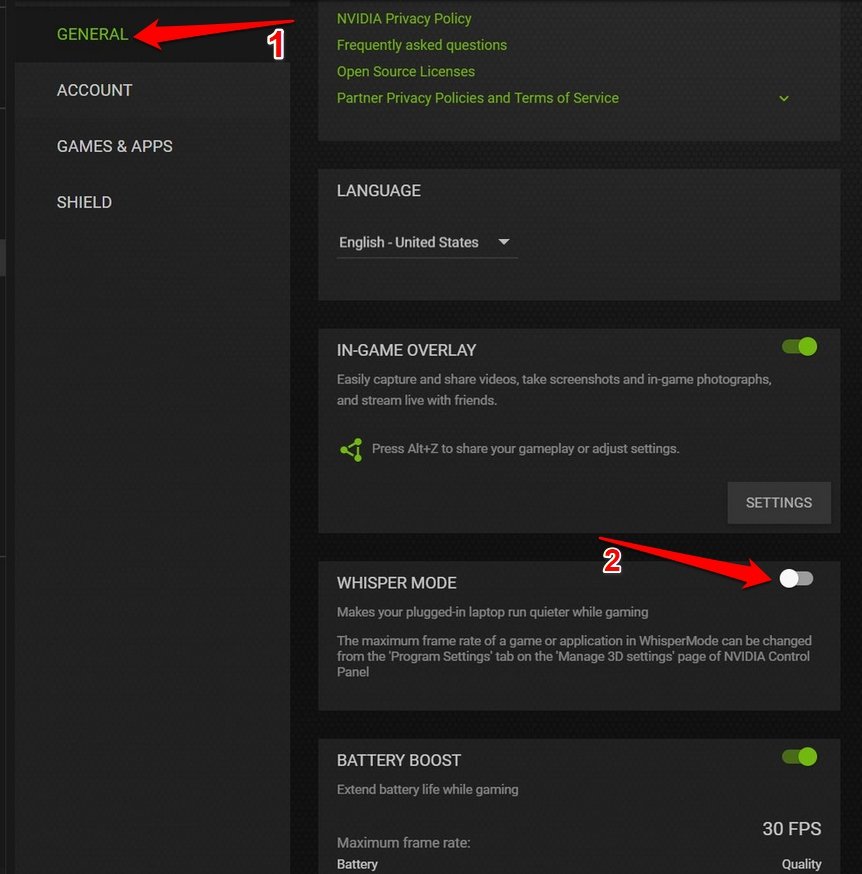 how to turn off Nvidia whisper mode