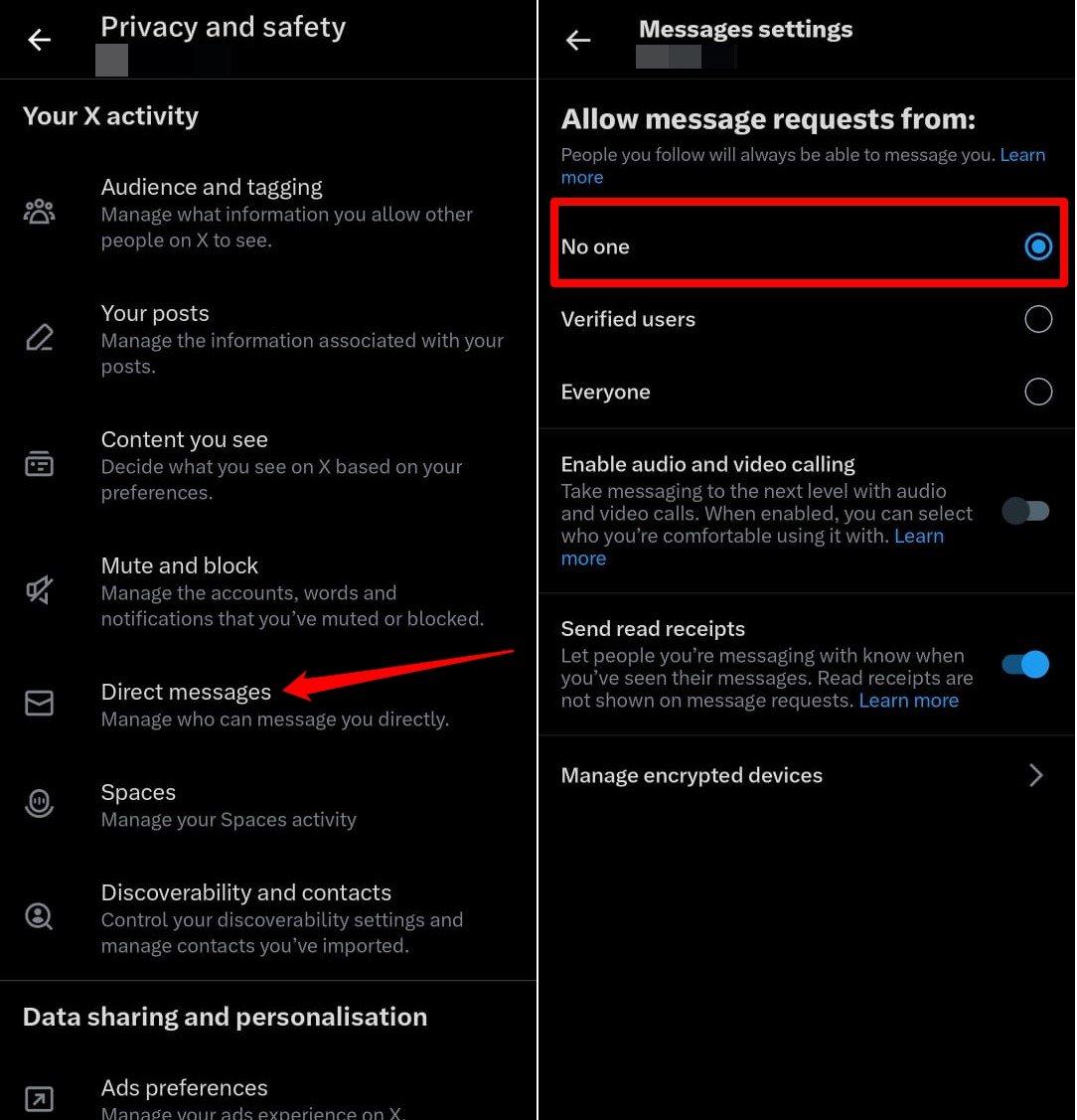 how to turn off direct message on X