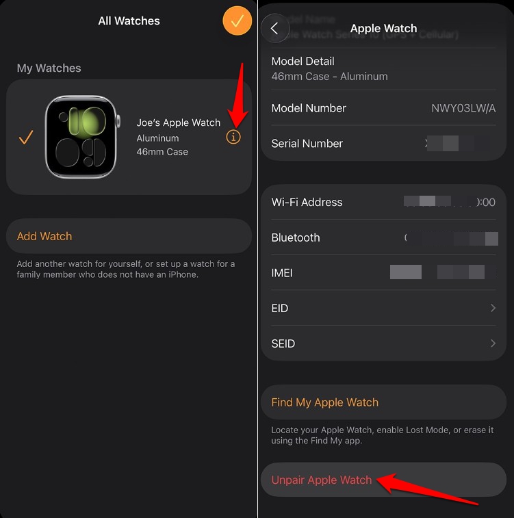 how to unpair my Apple watch