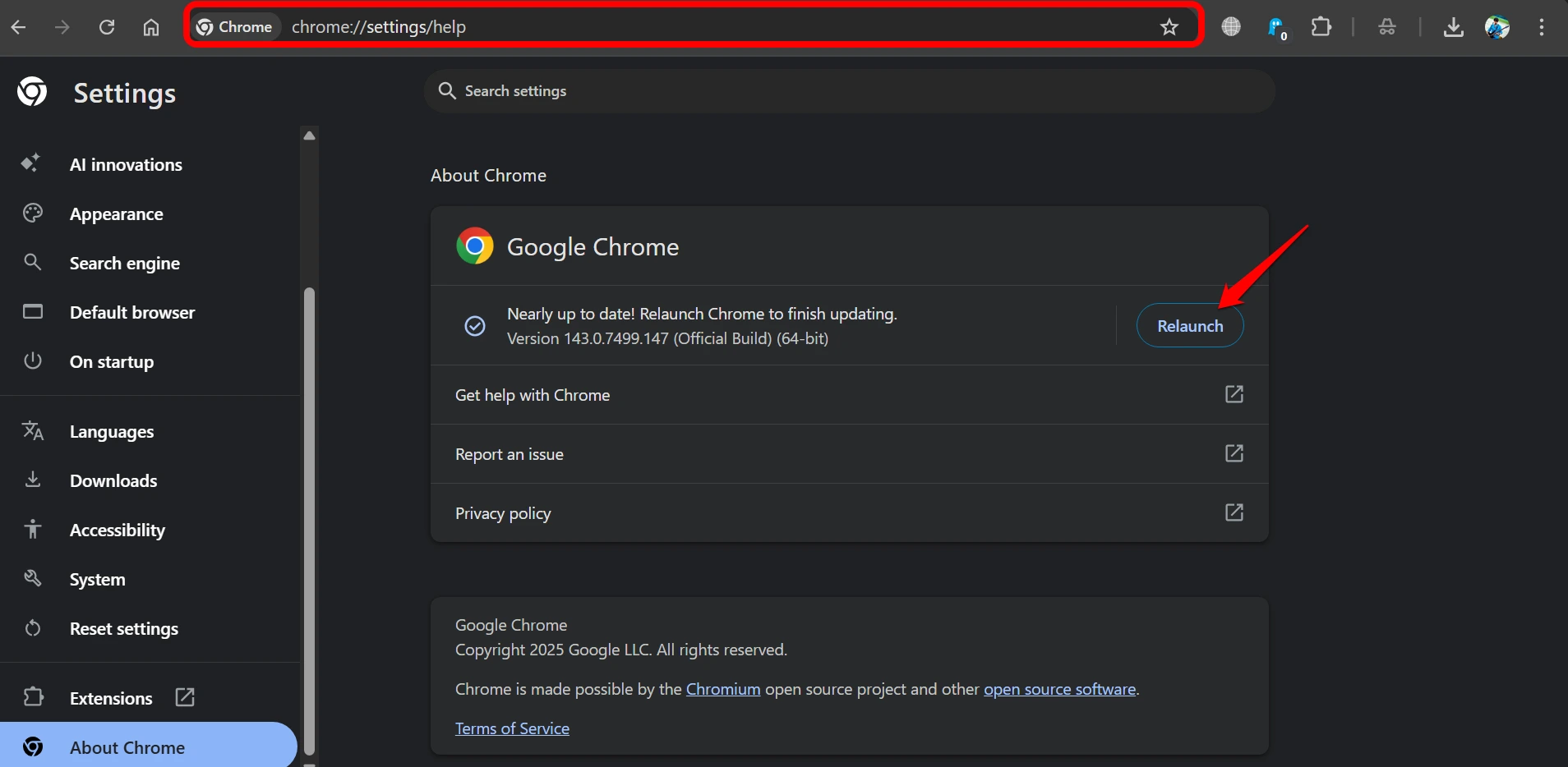 how to update chrome browser in 2025