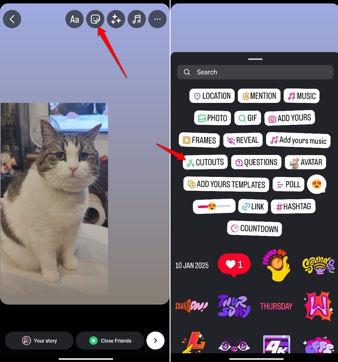 how to use cutouts in Instagram story
