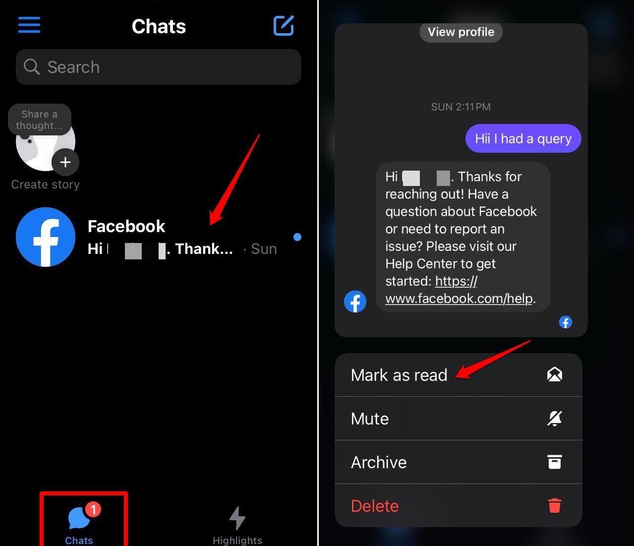 how to view unread messages on Messenger iOS