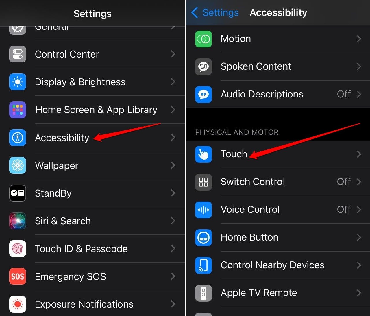 iOS 17 touch settings