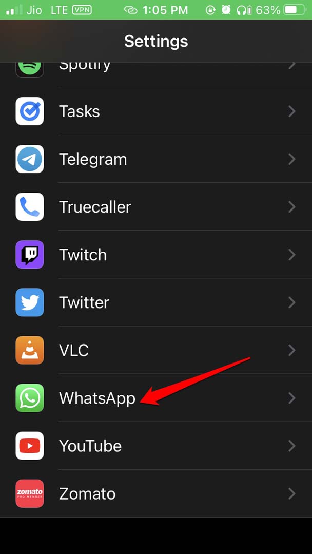 iOS WhatsApp settings