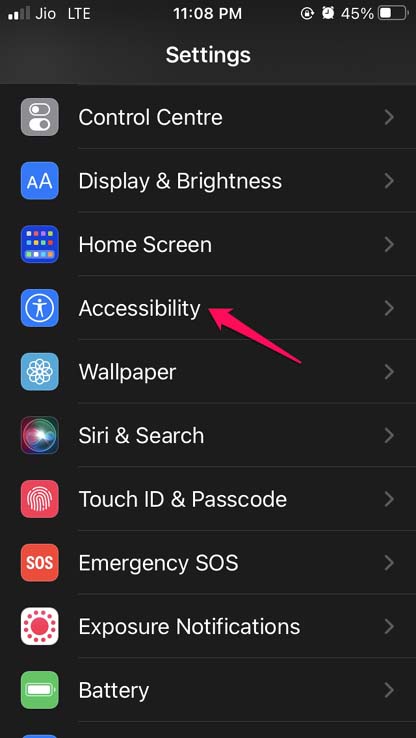 iOS accessibility settings