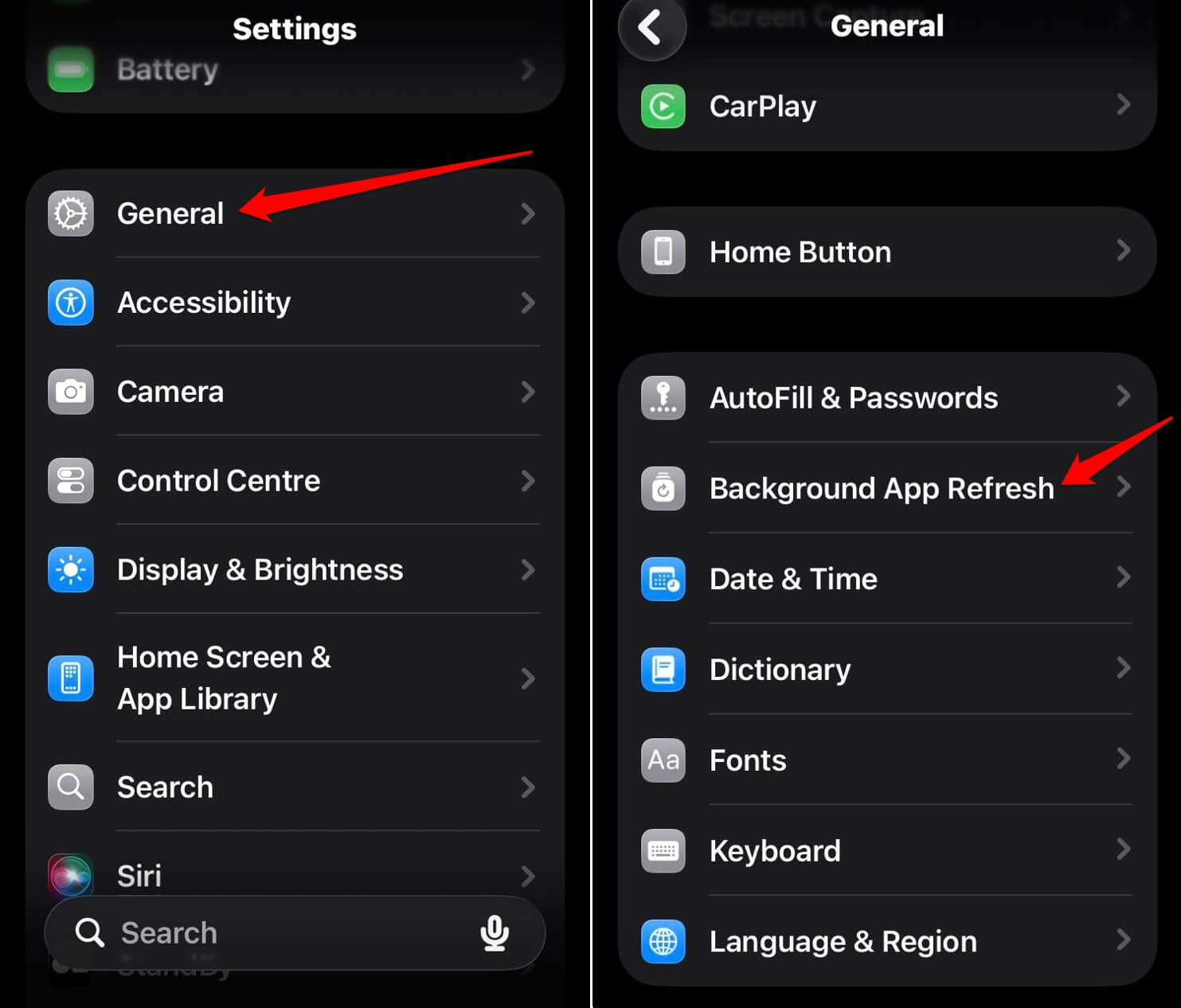 iOS background refresh settings