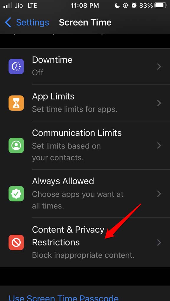 iOS content and privacy restrictions