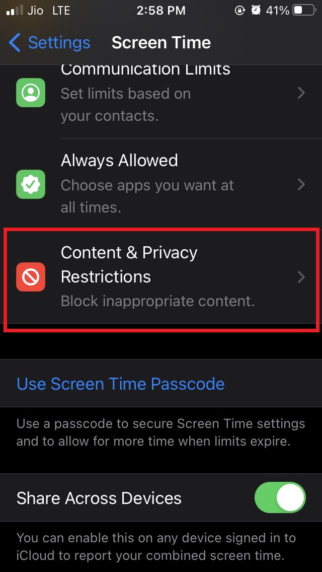 iOS content privacy and restrictions