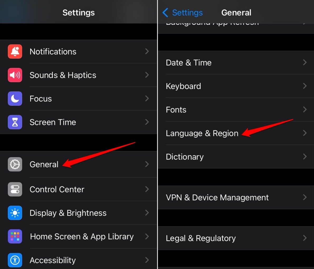 iOS language and region settings