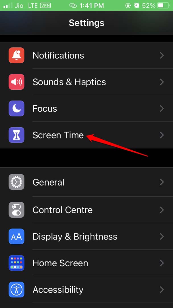 iOS screen time settings