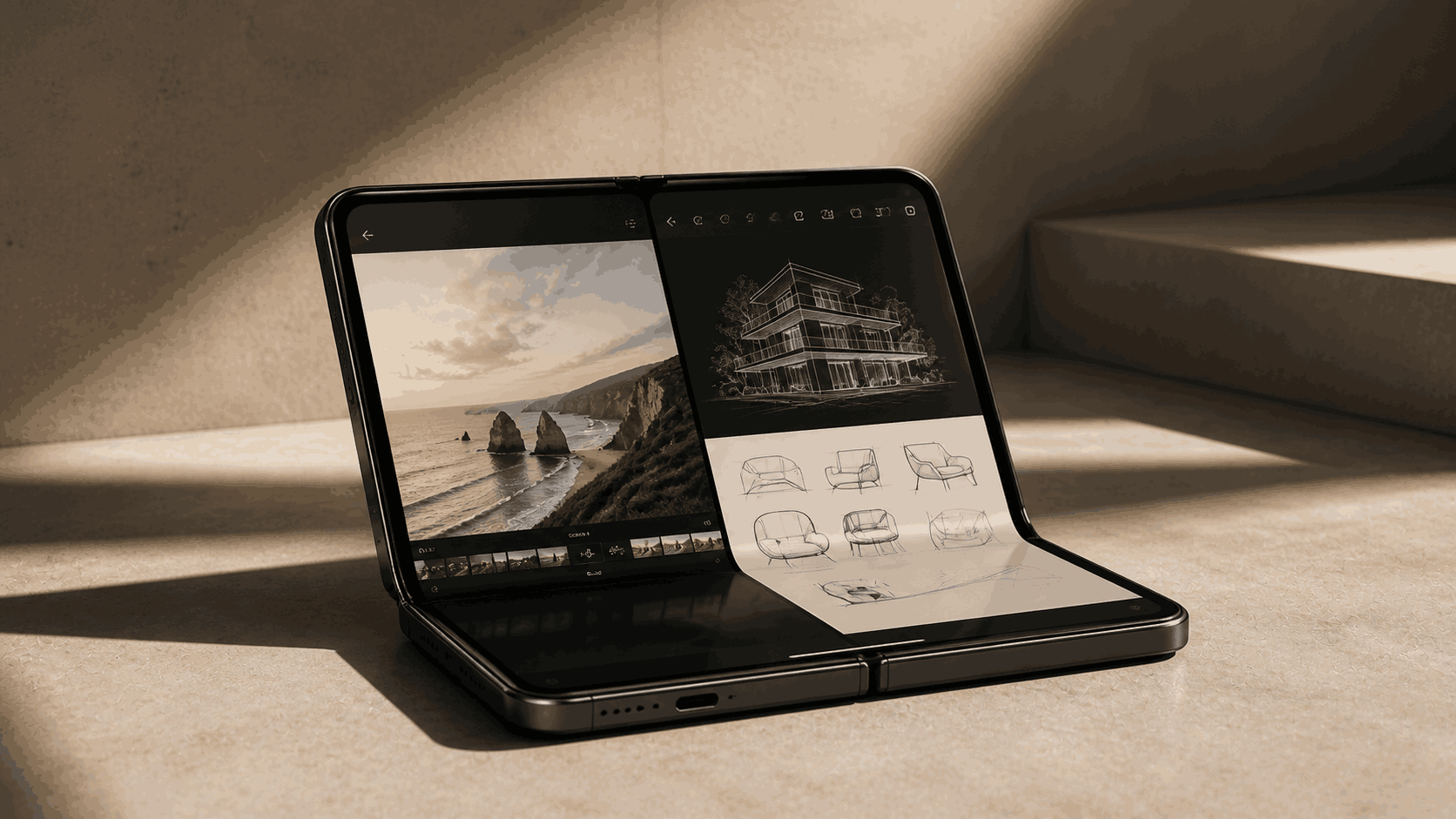 iPhone Ultra Fold concept lying on ground