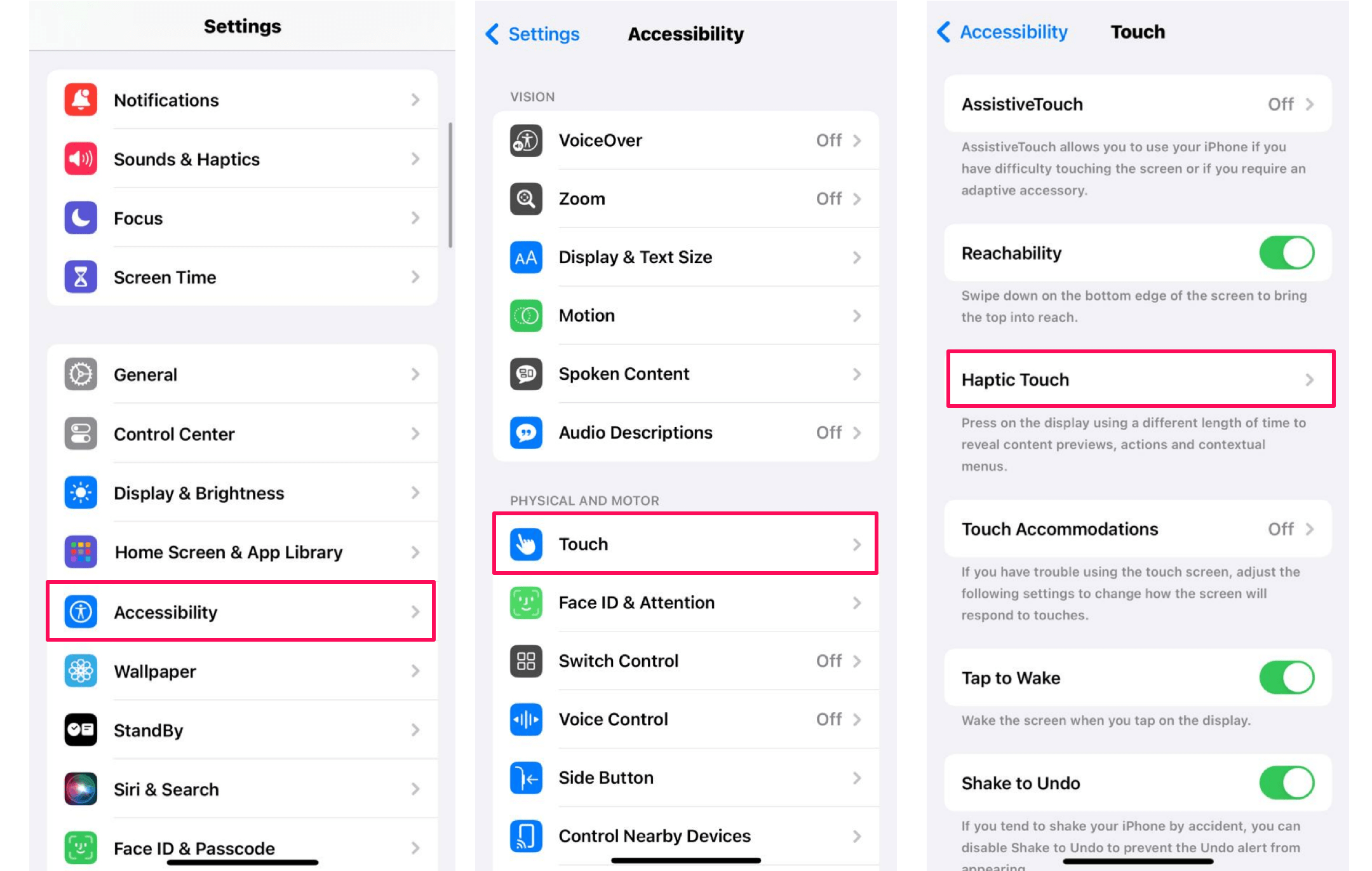 Choose Haptic Touch in the Accessibility menu