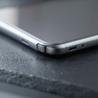 A close-up of a foldable smartphone hinge mechanism resting on a dark matte slate surface, titanium silver metallic finish, precision engineering detail visible, shot at 45-degree angle using a 50mm lens, soft natural window light from the left, extreme shallow depth of field, no hands, no people, no text, no watermark, sharp focus, photorealistic, 16:9
