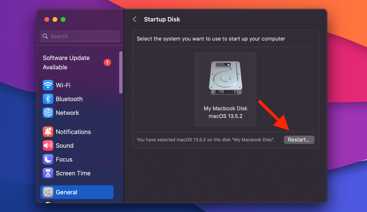 Restart startup disk