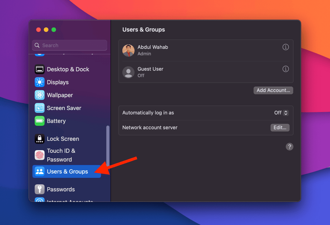 Users and groups Mac
