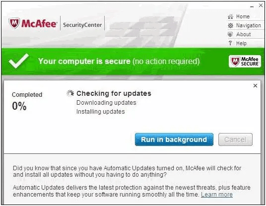 McAfee check for updates