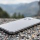 iPhone 18 Pro Max design dummy unit resting on a rough natural g