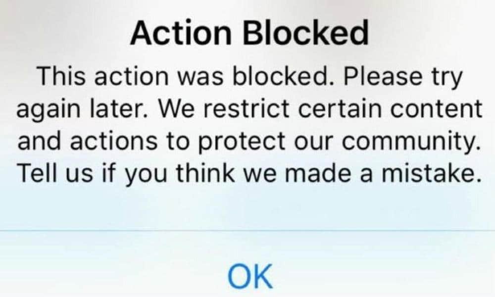 instagram action blocked