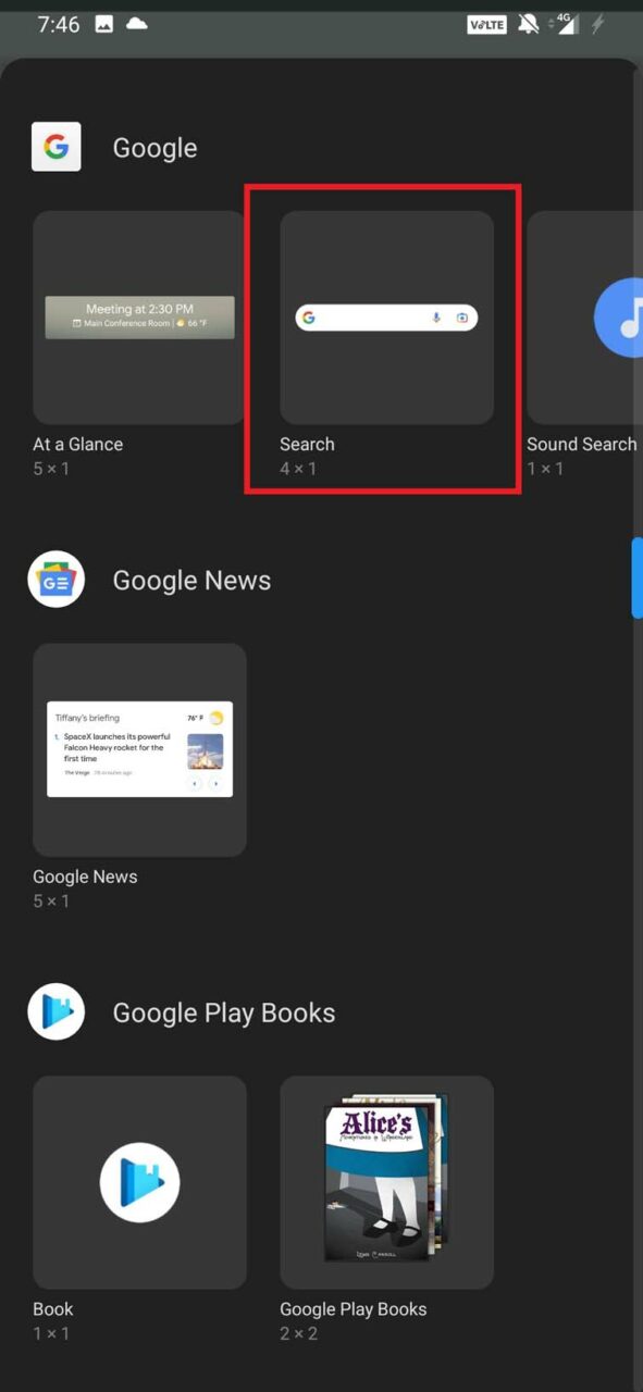 install Google search bar widget