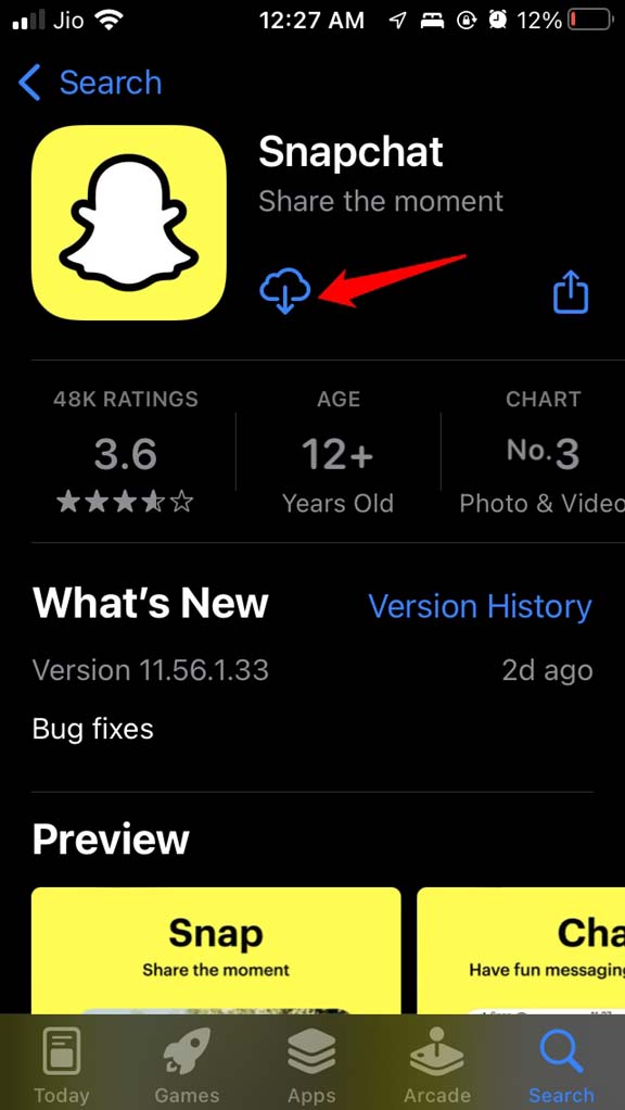 install Snapchat from App Store