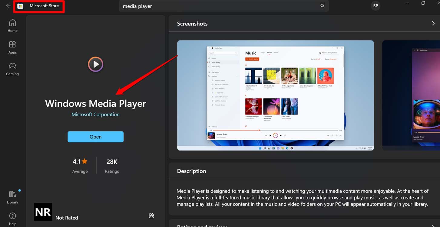 Install Windows Media Player from Microsoft Store