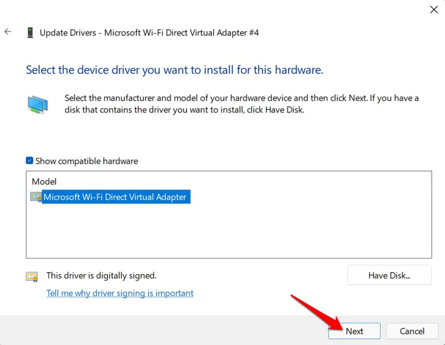 install driver update manually