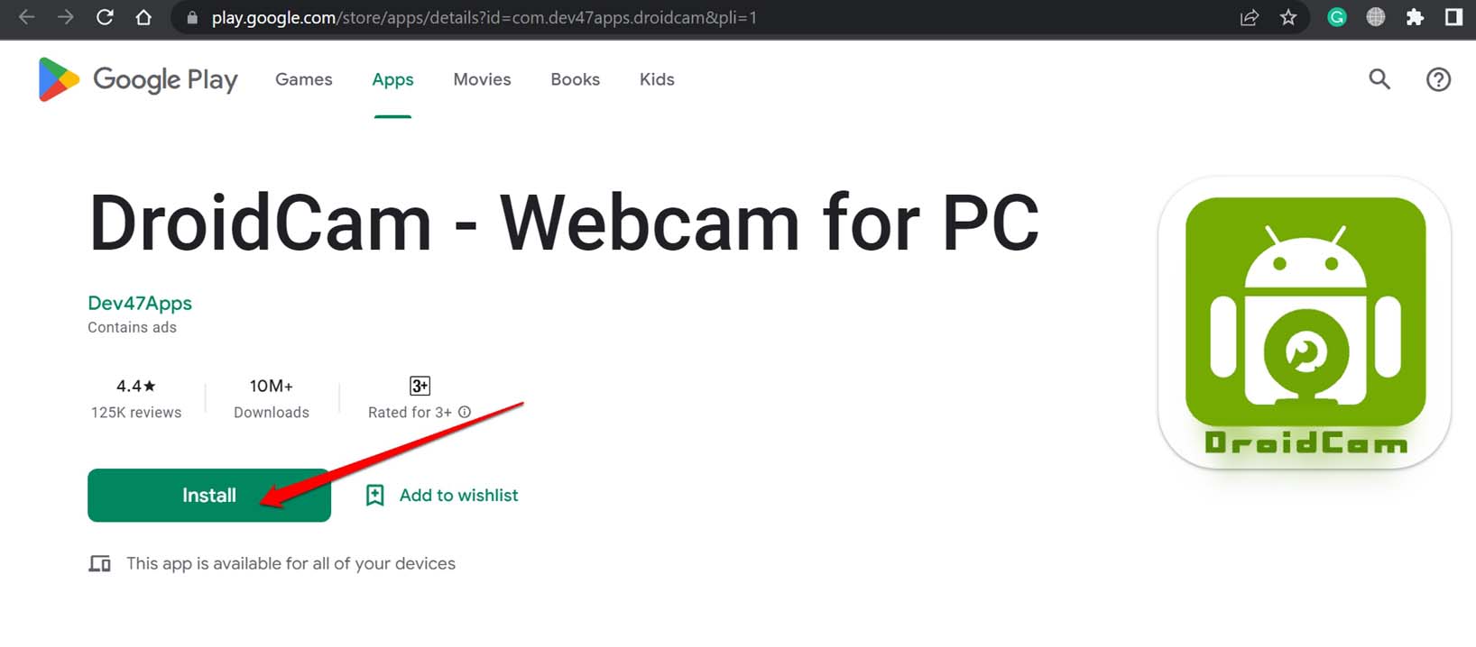 install droidcam webcam on Android device