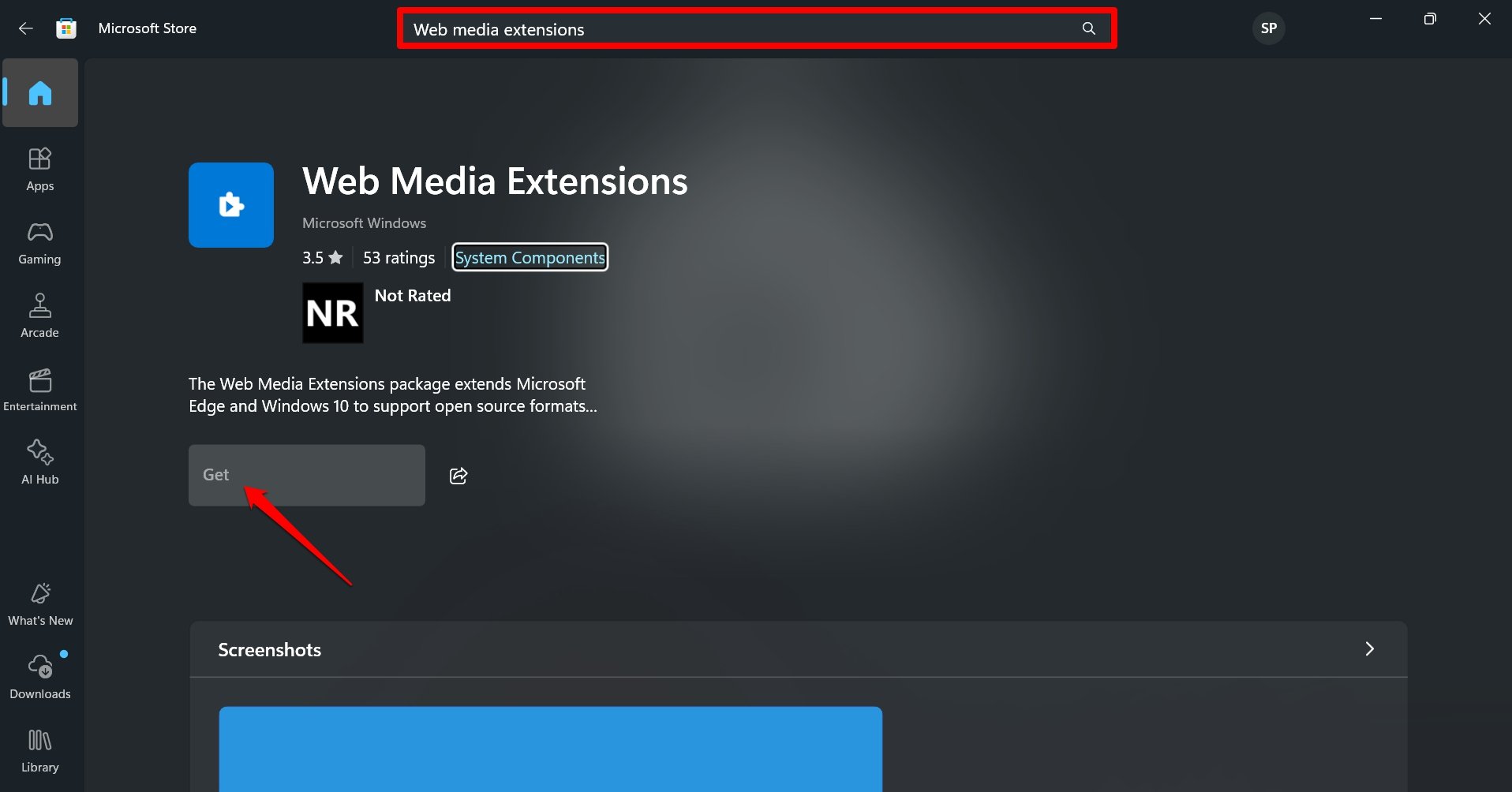 install web media extensions