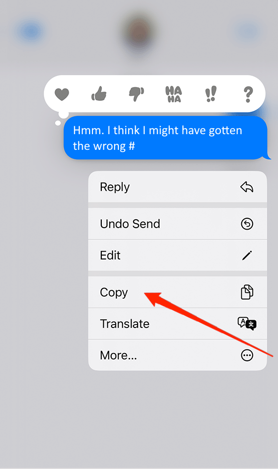 copy text message on iPhone