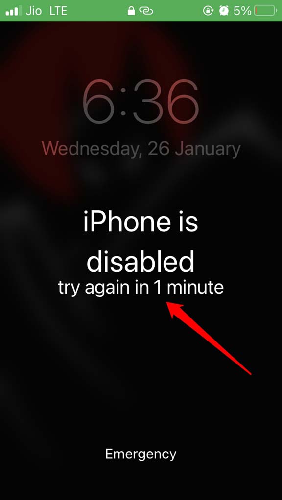 iphone disabled for 1 minute