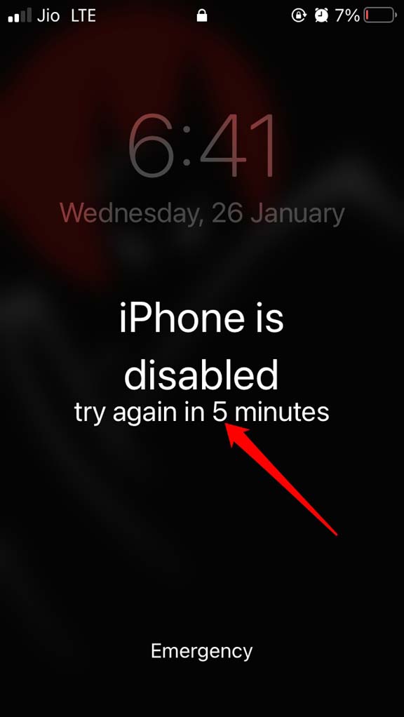 iphone disabled for 5 minutes