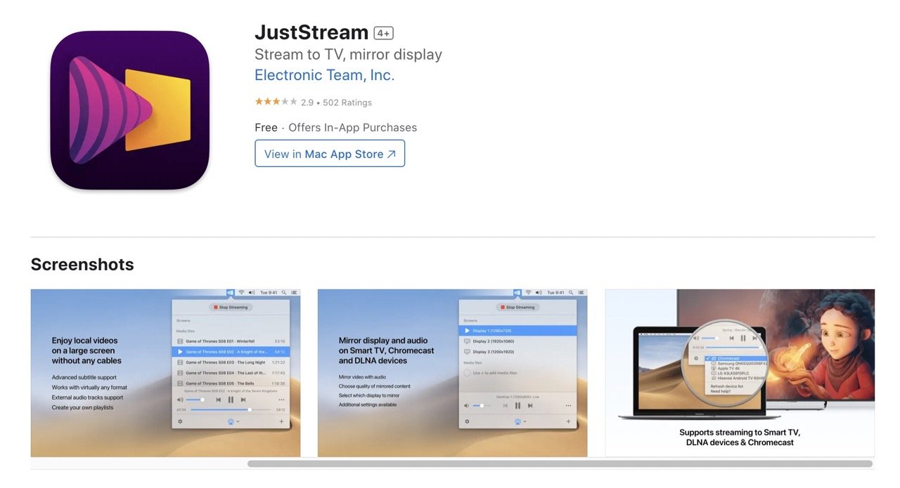 JustStream Потоковая передача с Mac на Roku