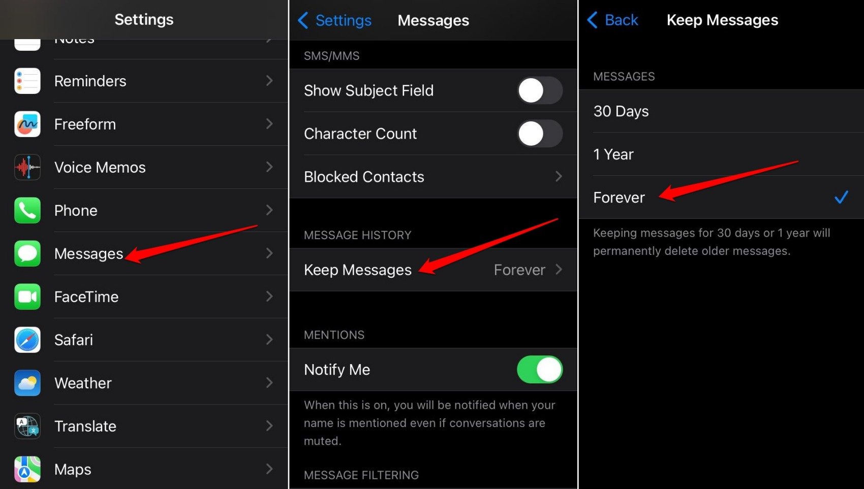 keep messages forever on iPhone