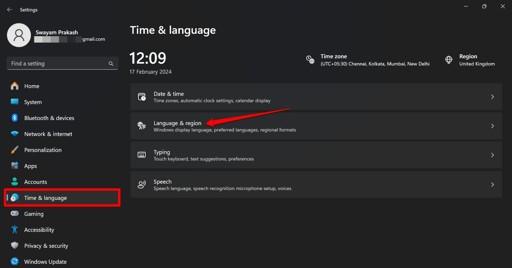 language and region settings Windows 11 