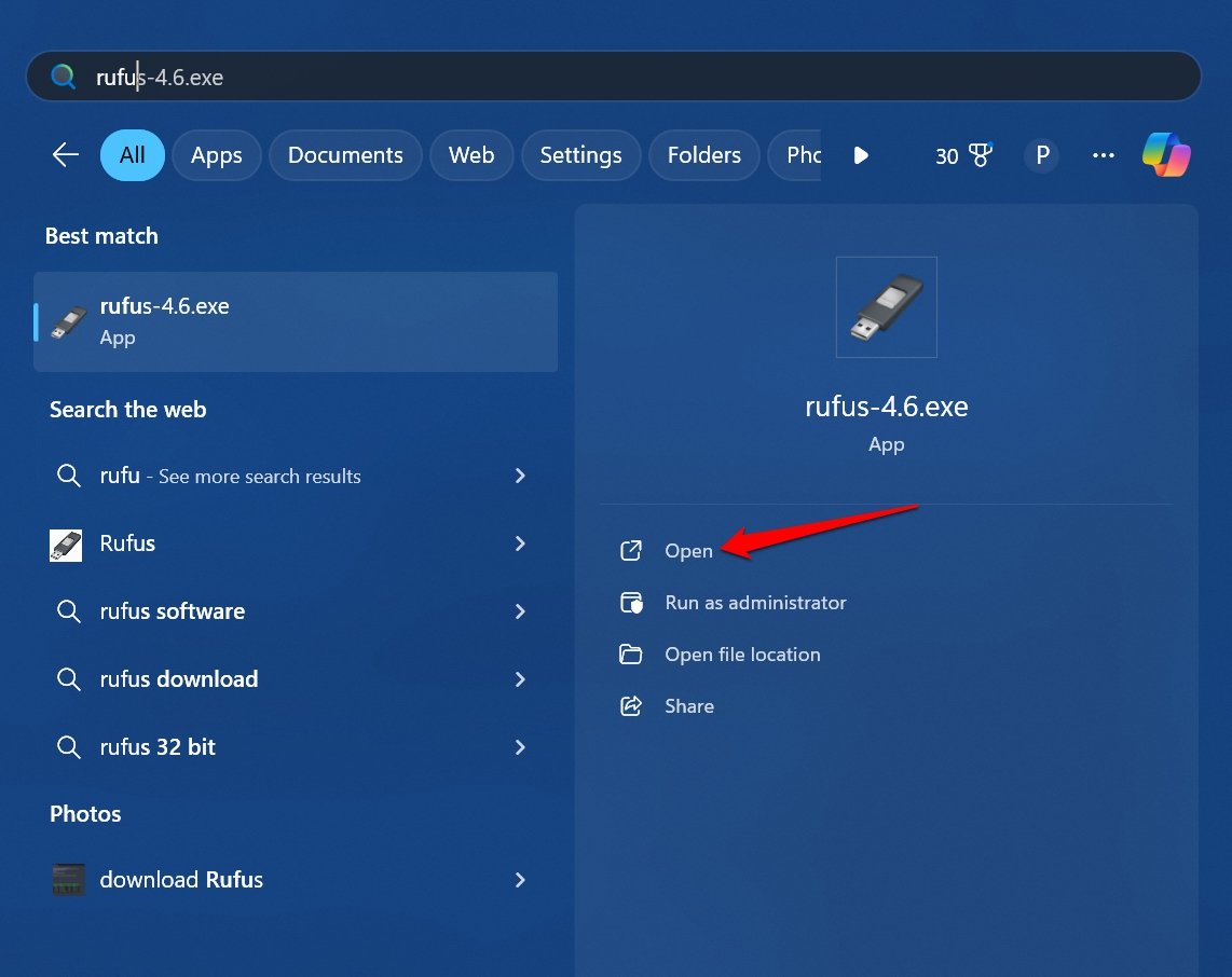 launch Rufus app in Windows