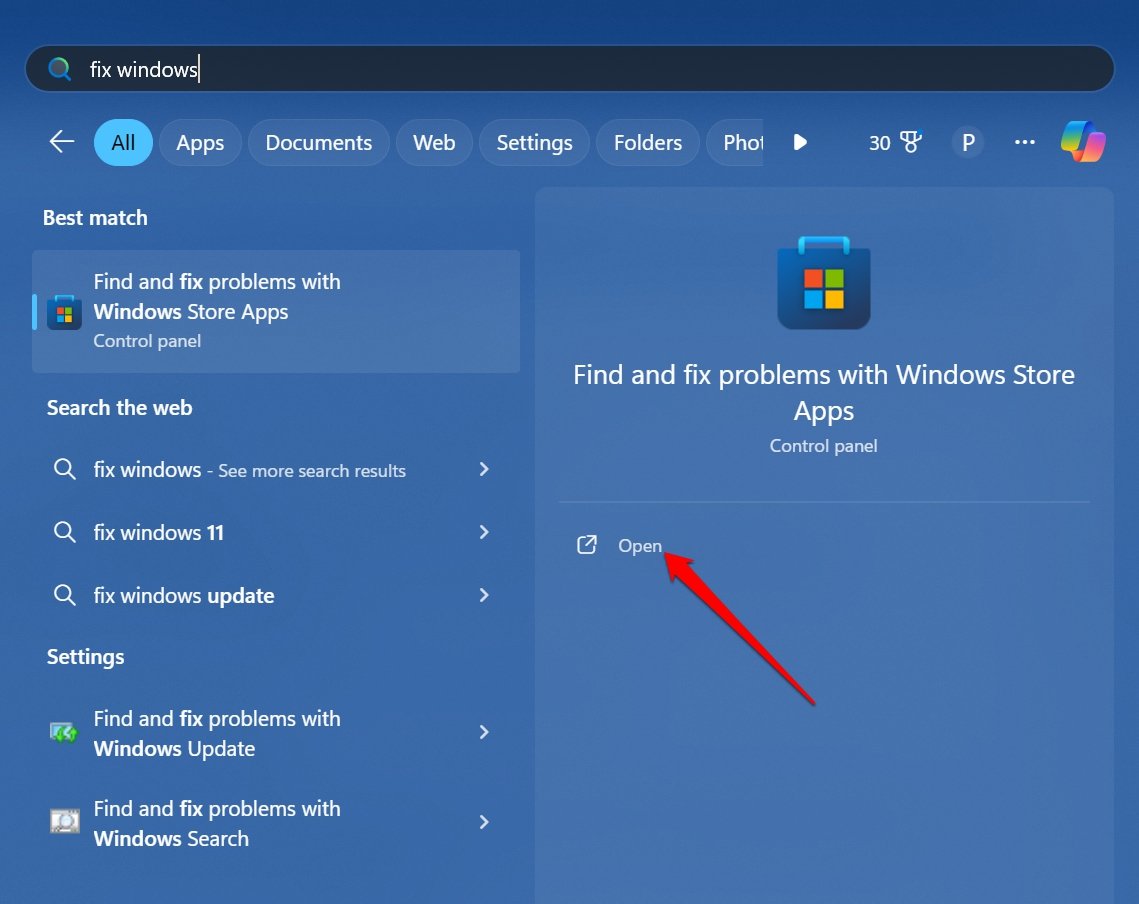 launch Windows Store app troubleshooter