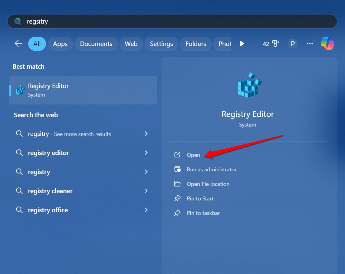 launch registry editor in Windows 11 