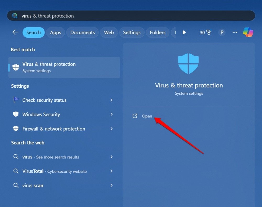launch virus and threat protection Windows 11