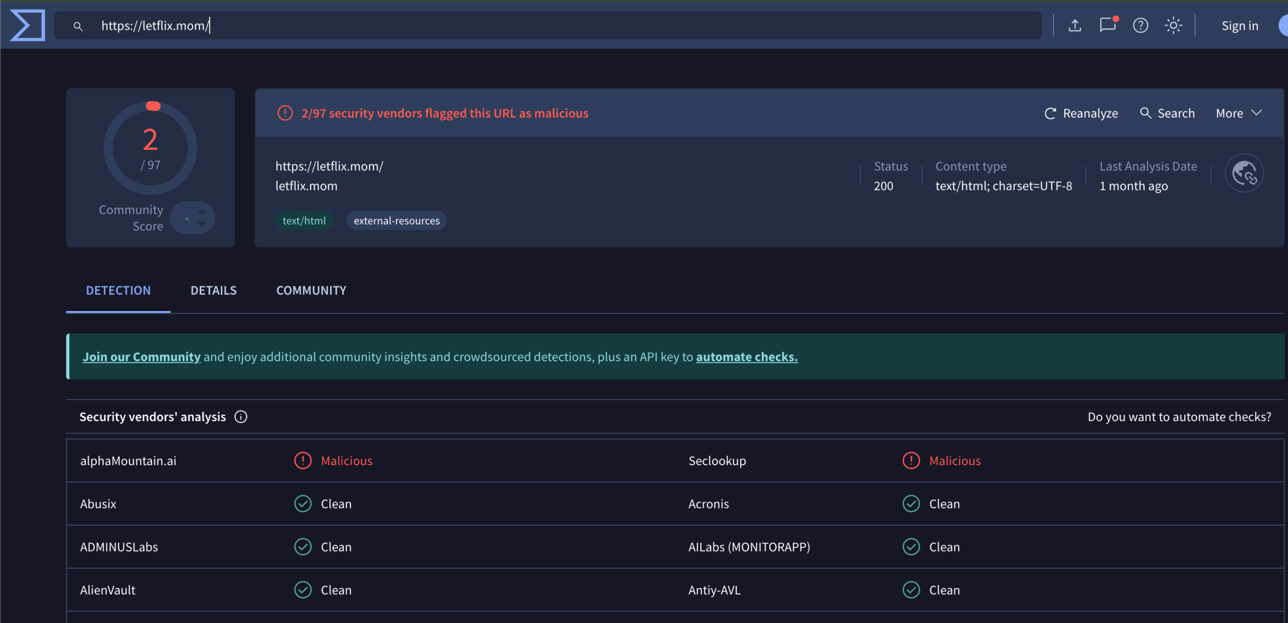 letflix virus total result